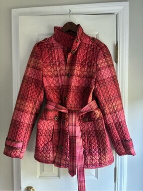 Lands' End Quilted Belted Jacket - Pink Plaid